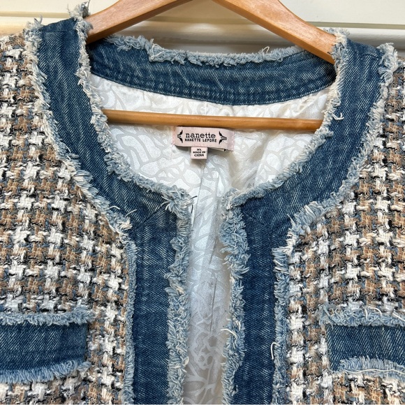 Nanette Lepore Frayed Tweed Denim Trim Jacket Blazer - Picture 8 of 16